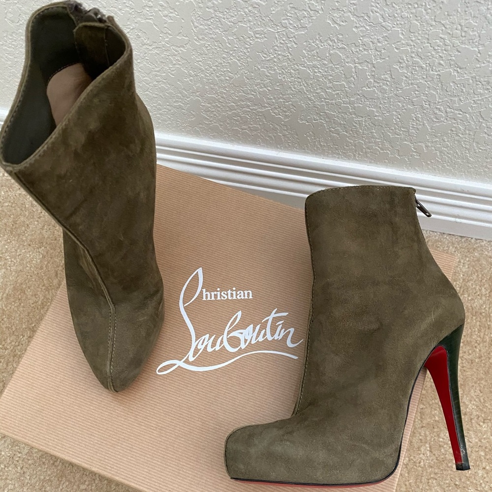 Christian Louboutin olive suede booties
